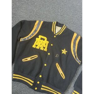 Vintage Speedline Wool Varsity Bomber Jacket Black/Yellow Mens Size 42 Ram Sport